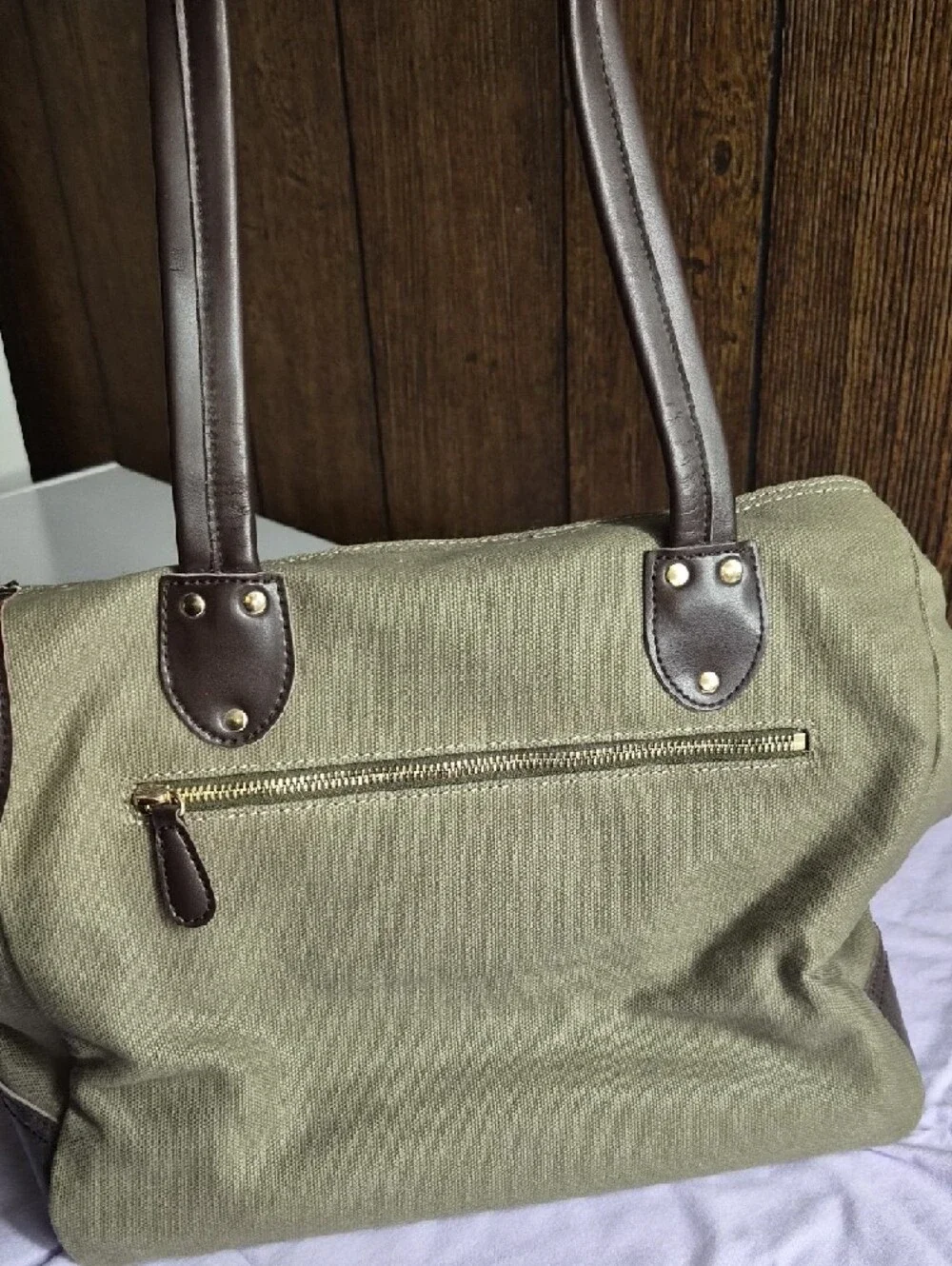 Django Olive Canvas Dog Carrier with Dark Brown Trim